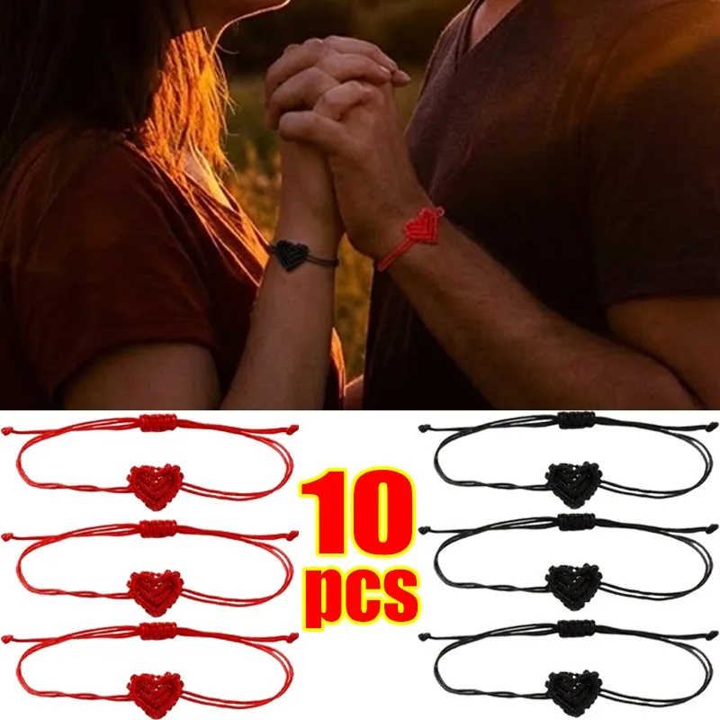 

1/10pcs Heart Bracelet DIY Handmade Adjustable Braided Rope Cord Anklet Chains Couples Friendship Gift for Women Men Accessories