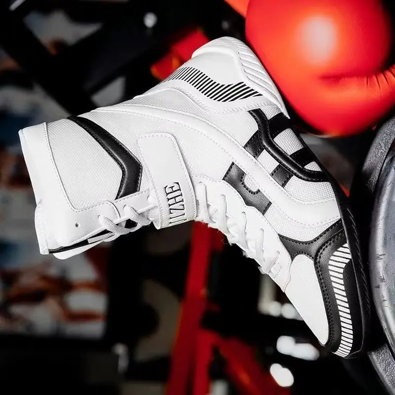 

Профессиональные борцовские ботинки для мужчин, черно-белые боксерские туфли, мужские боевые туфли хорошего качества, дизайнерские кроссовки для спортзала