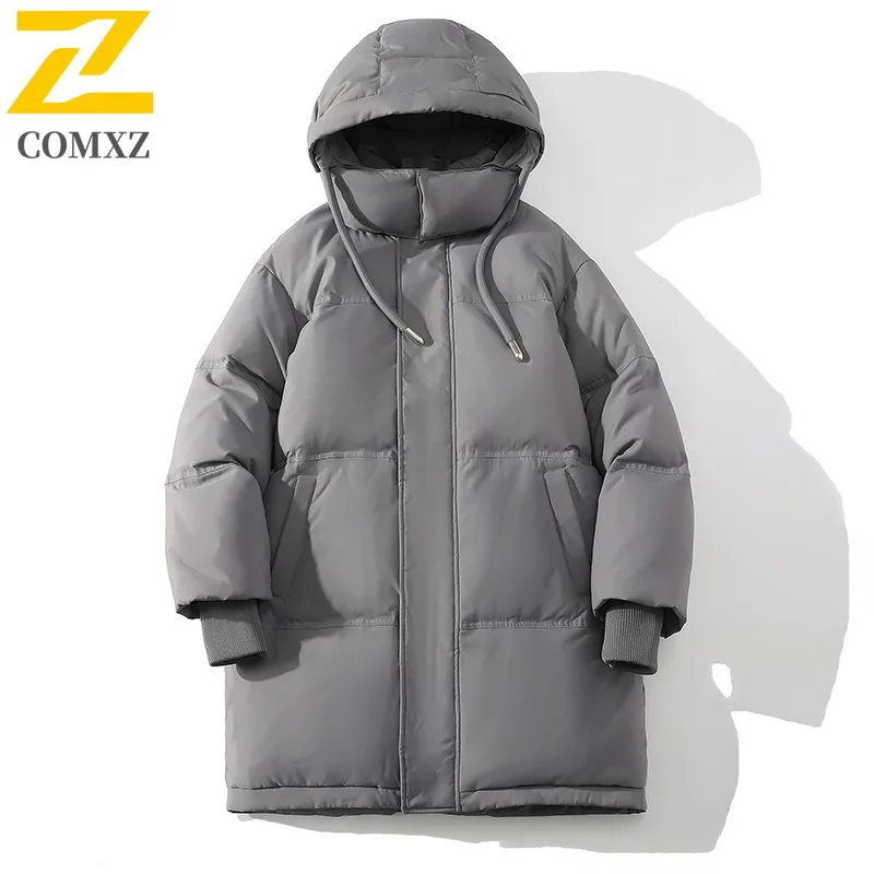 COMXZ 2024 Winter Korean Style Thickened Padded Coat Men's Fleece Lined Parka Trendy Loose Fit Outwear Jacket