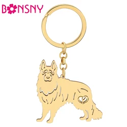 Bonsny Stainless Steel Gold-plated Shepherd Dog Key Chain Pet Keychain Ring Animal Bag Charms For Women Girls Car Gifts Jewelry