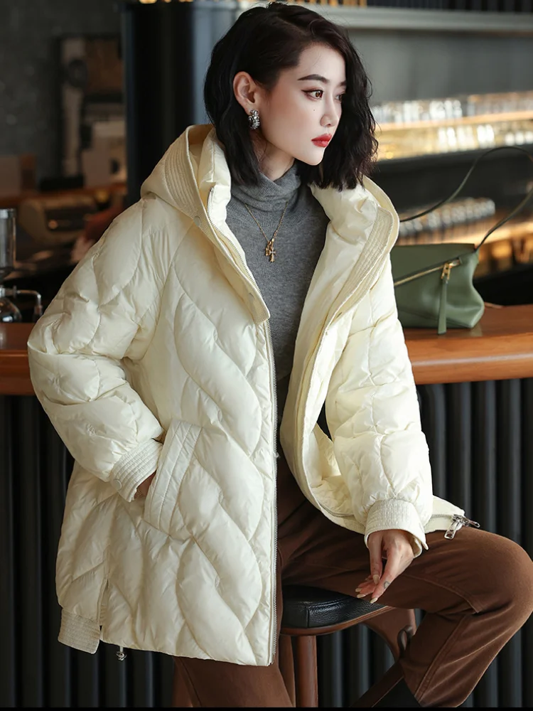 Winter Long Down Jacket Loose Hooded Warm Jacket Women\'s Down Jacket Thickened 90 Duck Down Street Fashion Leisure Parkas