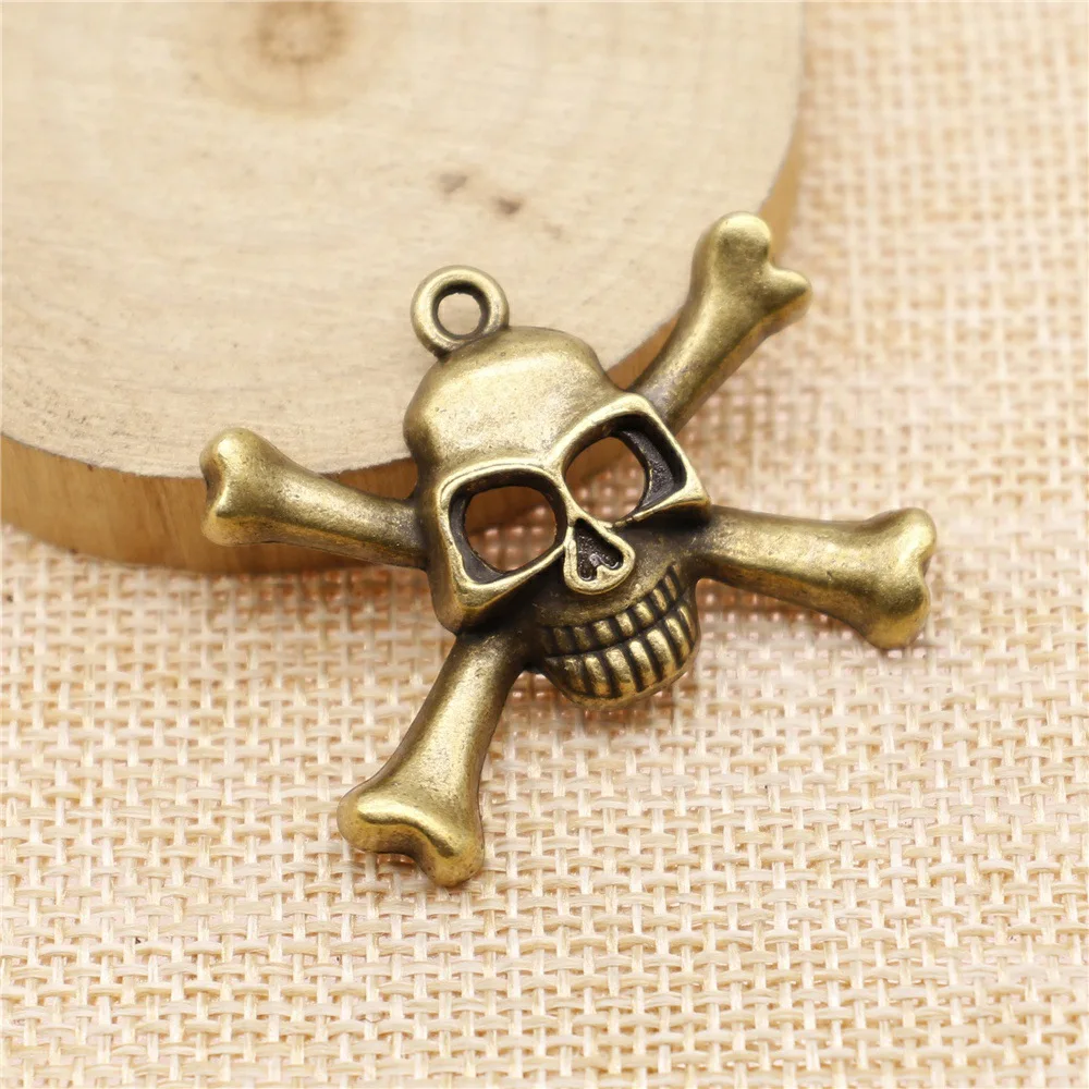8 pièces de breloques et pendentifs en forme de crâne, 27x38mm (1.06x1.5inch), 2 couleurs : Bronze Antique et Argent Antique, accessoires pour la fabrication de bijoux