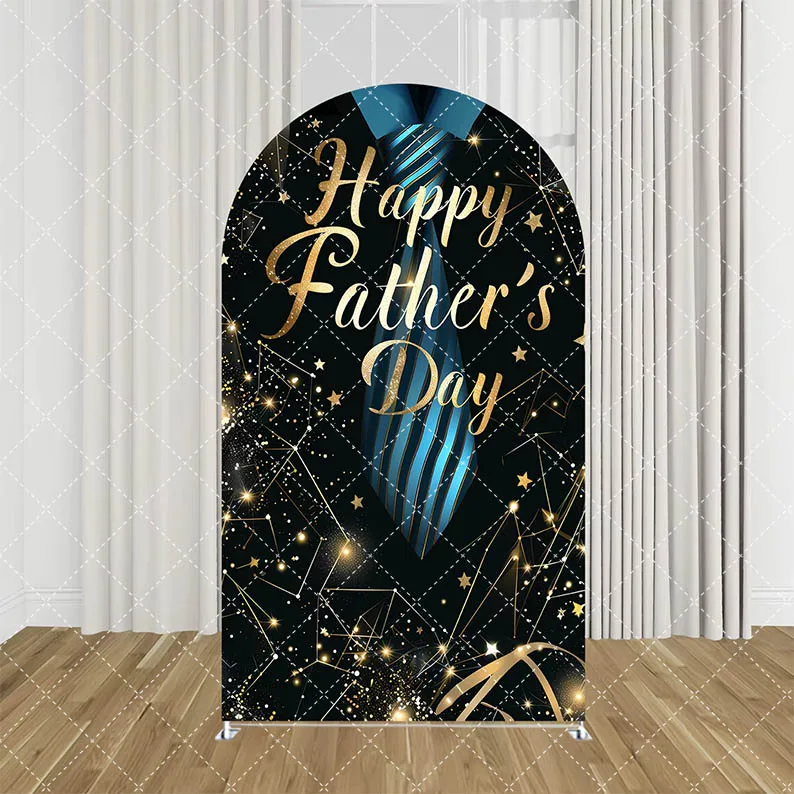 Mehofond feliz Día del Padre cubierta de fondo arqueado fiesta de papá traje azul decoración de globos de oro negro accesorios de fondo de 2 caras
