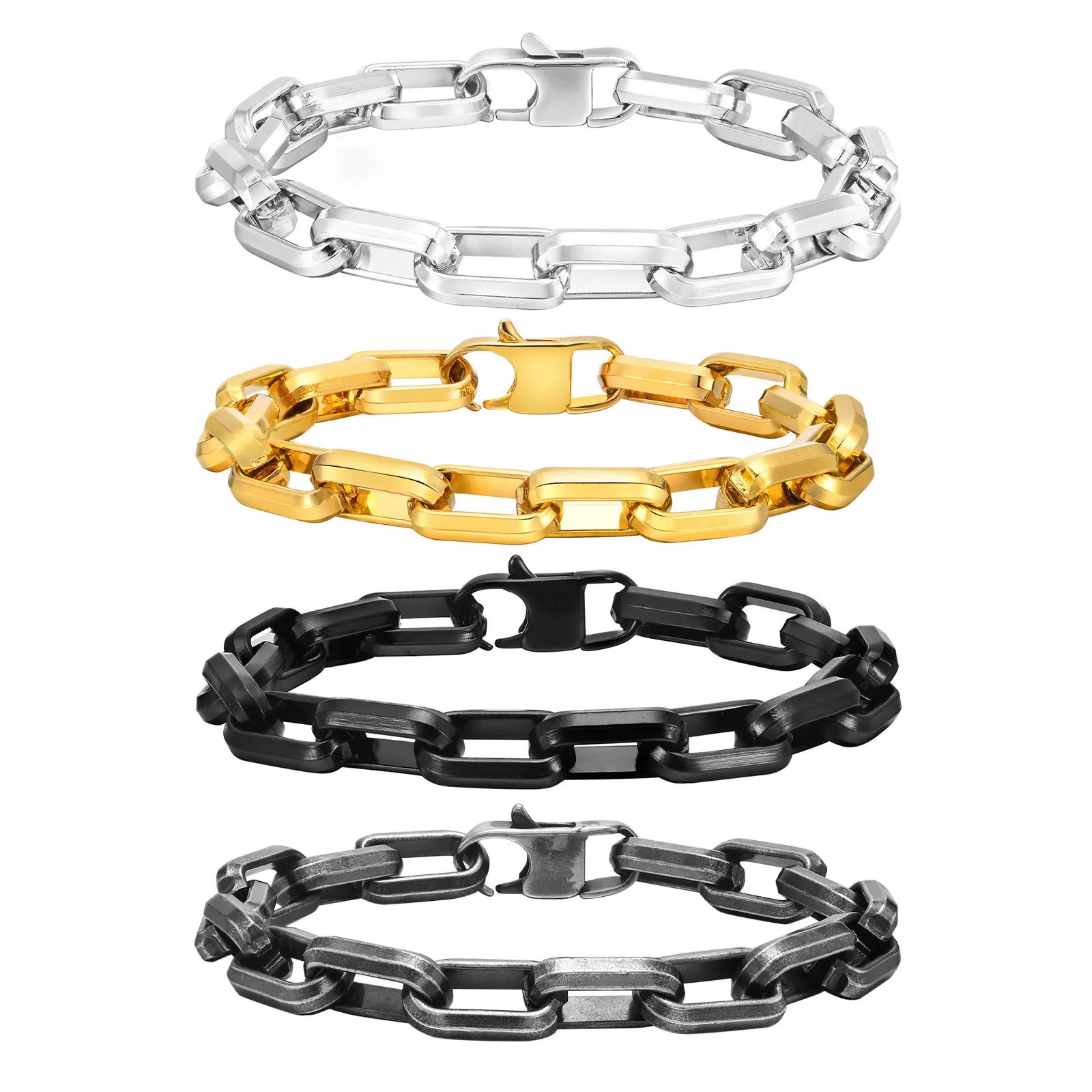 

Прямоугольные браслеты-цепочки золотого цвета, браслет-цепочка из нержавеющей стали с массивными звеньями, стильный ювелирный подарок