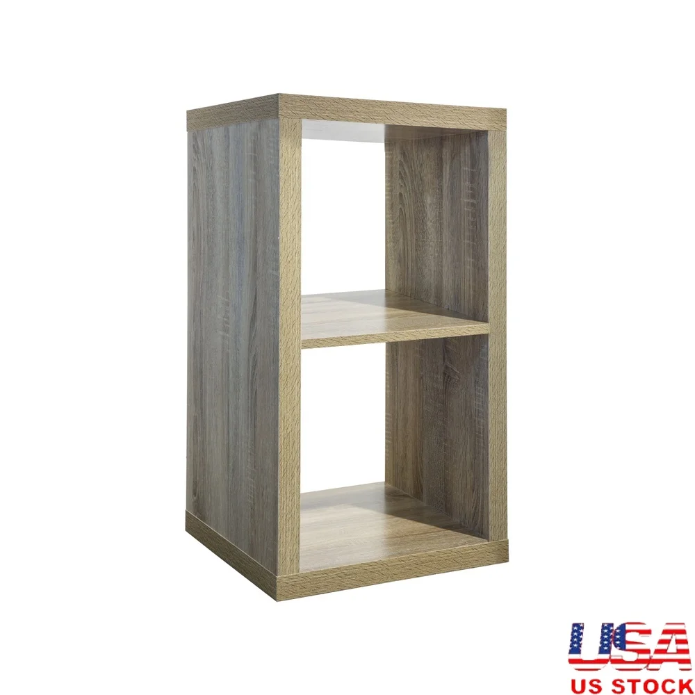 

Modern 2-Cube Storage Organizer Bookcase Flexible Oak Shelving Unit Books Toys Shoes Home Office Living Room