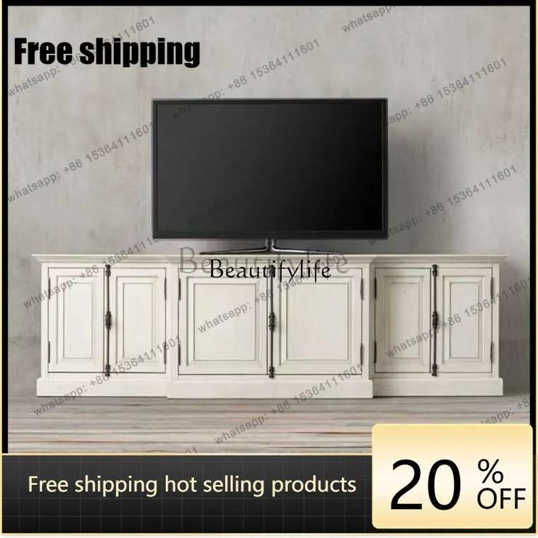 Factory Direct American Solid Wood Retro TV Cabinet Living Room Floor Cabinet French Small Apartment
