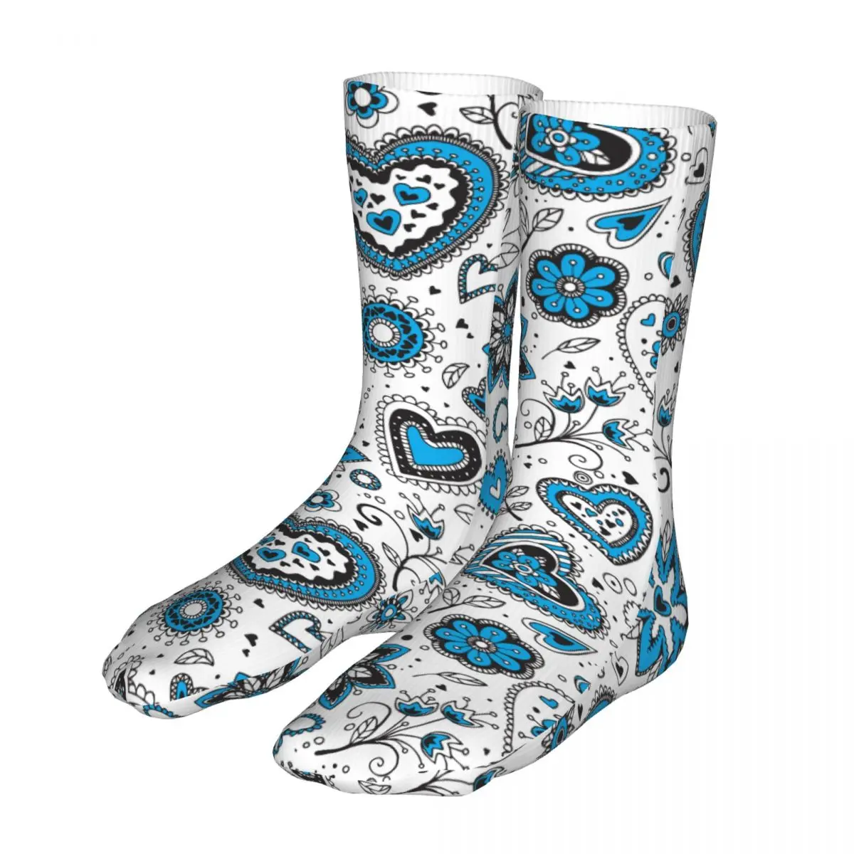 New Blue Heart Pattern Bohemia Women Socks 2022 Men Sport Socks