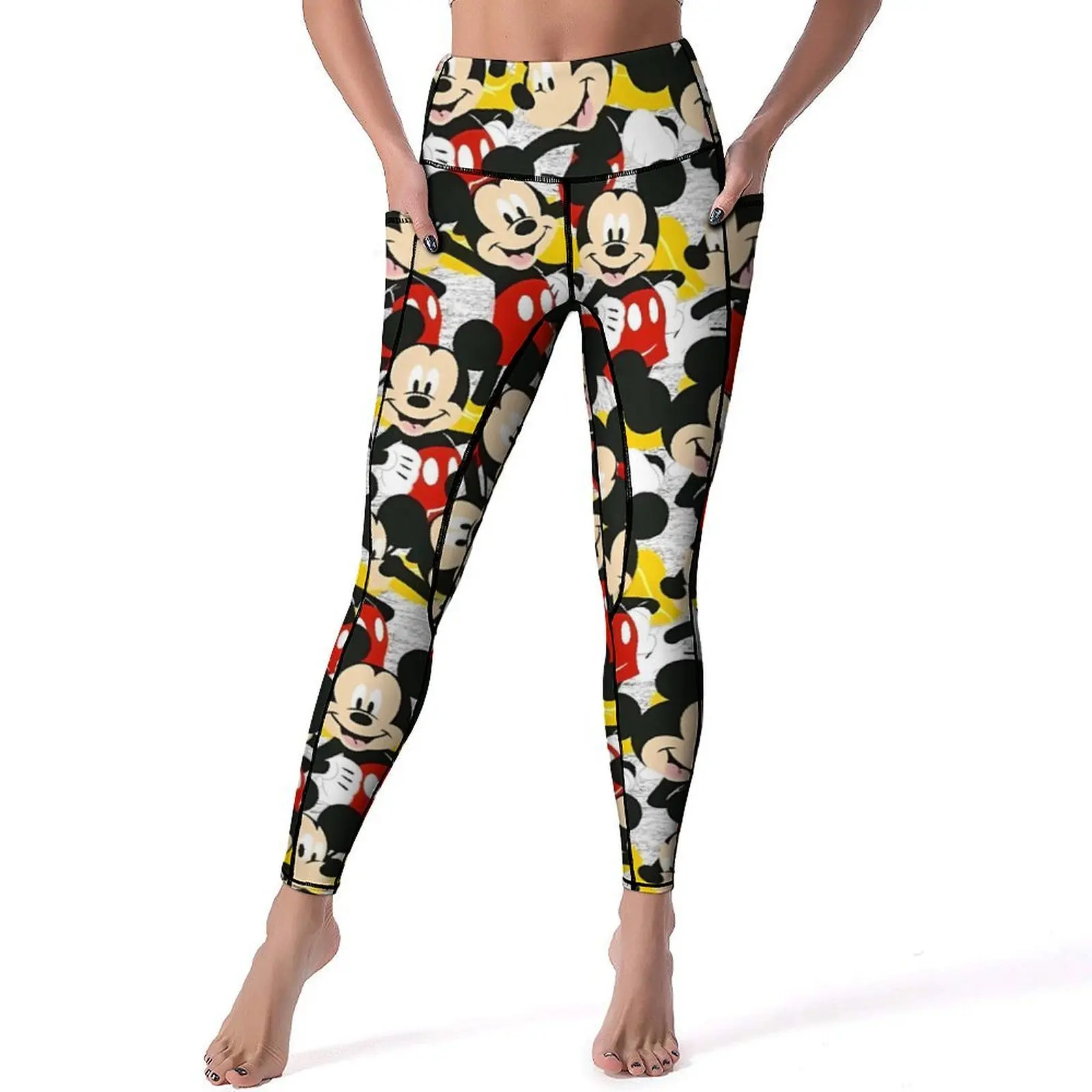 Mickey Mouse Pose Leggings Sexy  Workout Gym Yoga Pants Push Up Quick-Dry Sports Tights Pockets Breathable Printed Leggins