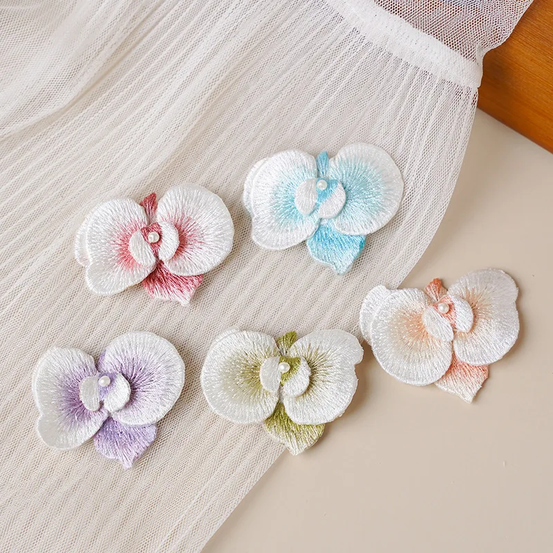 butterfly orchid embroidered cloth stickers with Chinese style and ancient style DIY cloth stickers for Hanfu bags