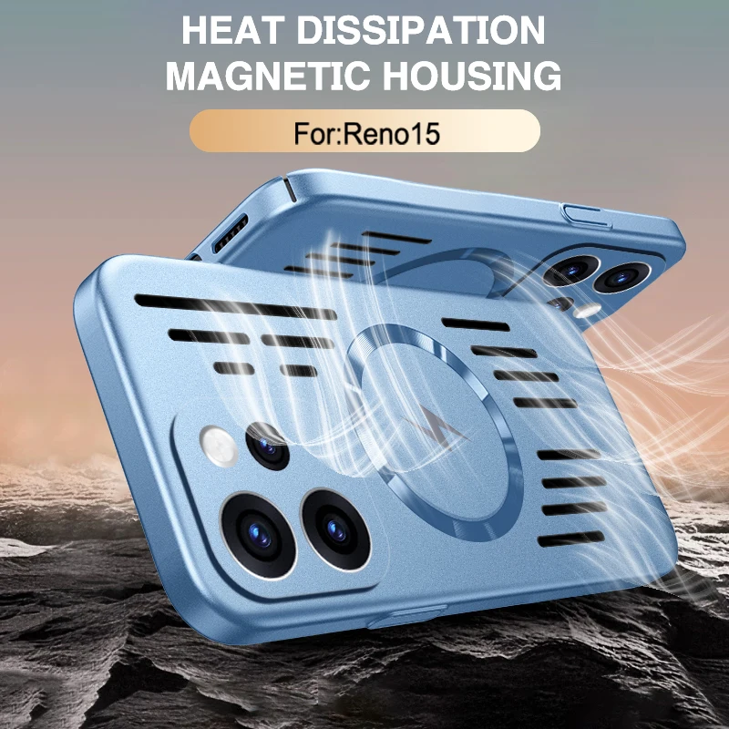 Breathable Phone Case for OPPO Reno15 Reno14 Reno 15 14 Pro Max Mini 5G Magnetic PC Cooling Heat Dissipation Original Back Cover