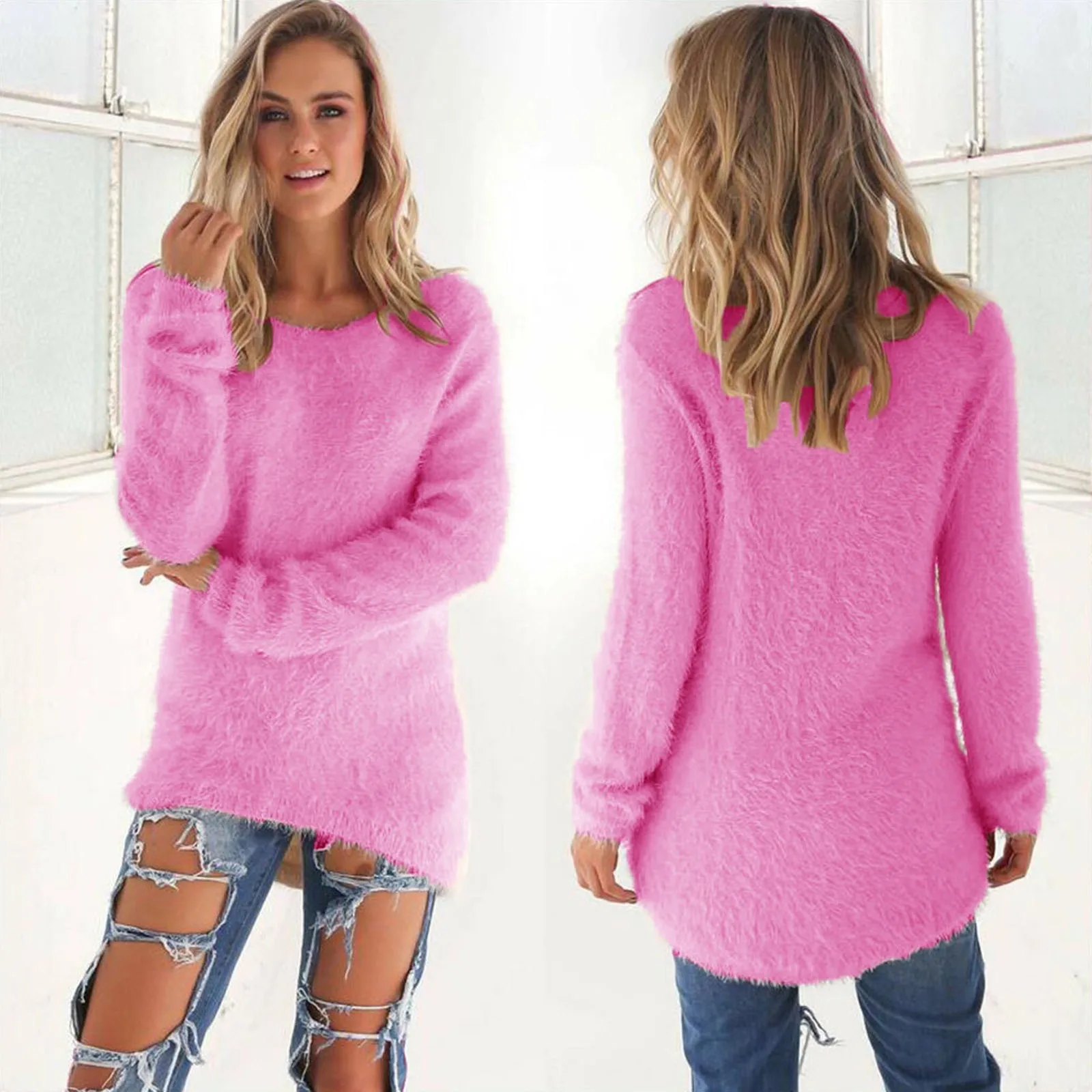 Increase Size Autumn Comfortable Soft Top Women Plush Fashion Casual Loose Long Sleeve O Neck Tops Pullovers Plush Warm Sweaters