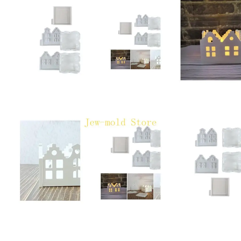 

C71B Tealight Holder Mould Flexible Silicone Mold for Hollow House Shaped Light Gypsum Home Decoration Mold