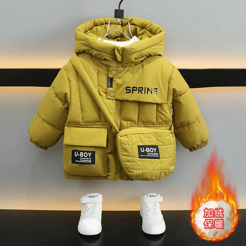 Boys Coat Jacket Cotton Windbreak 2024 Green Warm Plus Thicken Spring Autumn Tracksuit Teenagers Children's Clothing