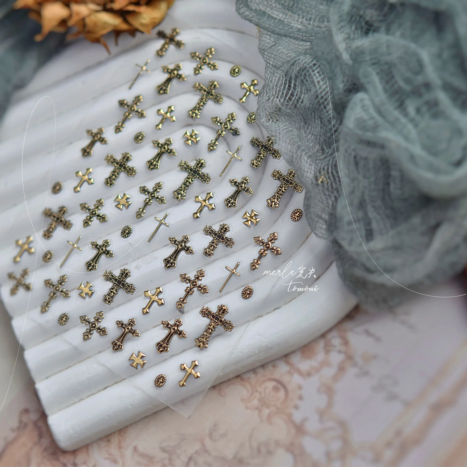 الرجعية الصليب مسمار الفن الملحقات ملصقات الذهب والفضة البرنز متعدد Stely الصليب ملصقات الأظافر DIY عودة لاصق مانيكير الشارات