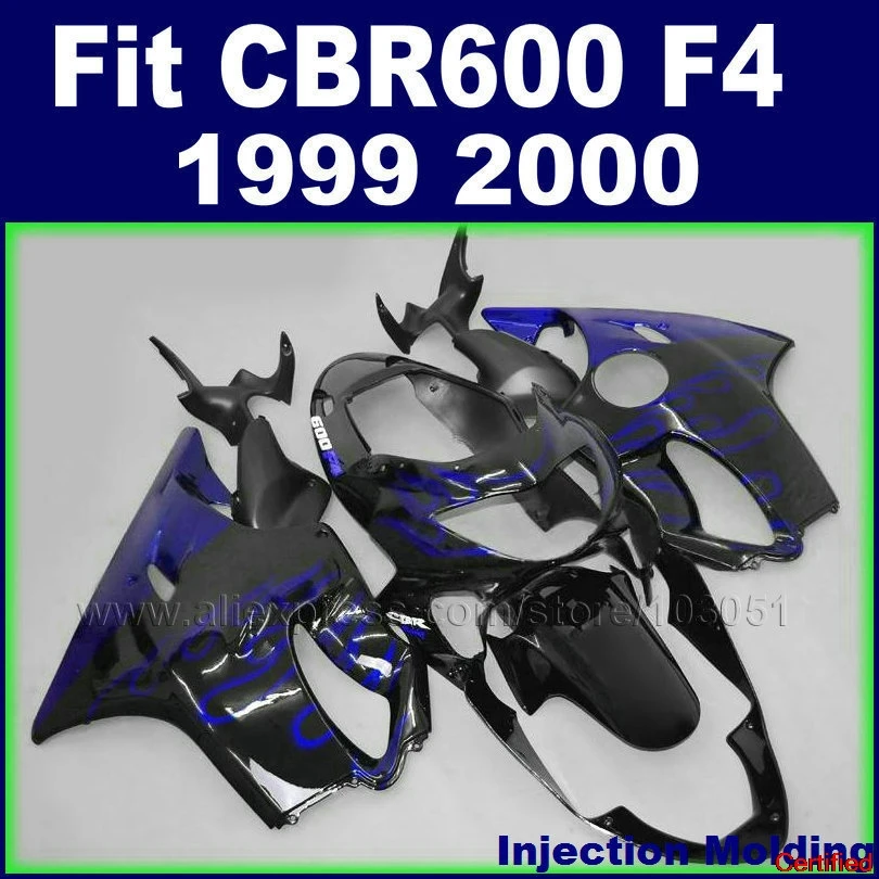 

Заводские комплекты обтекателей двигателя ZXMT для HONDA CBR600 F4 1999 2000 CBR600F4 99 00 CBR600F, черный с комплектом обтекателей синего пламени