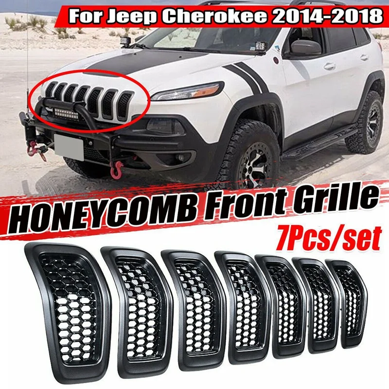 

Pack Of 7 Matte Gray Mesh Honeycomb Front Grill Inserts Black Grille Rings Trim For Jeep Cherokee 2014-2018