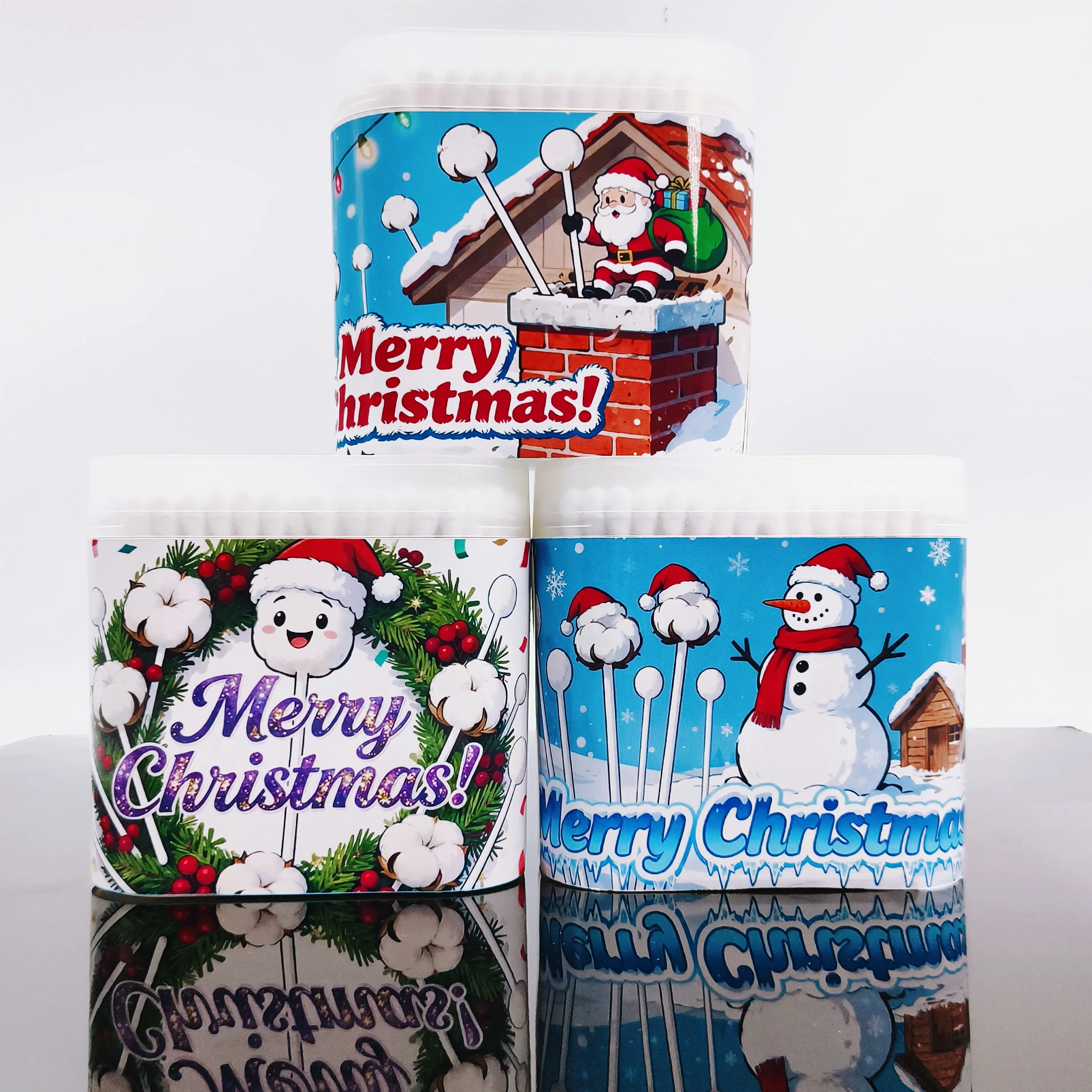 สำลีก้านสองหัวลายคริสต์มาส 600 ชิ้น, สำลีก้านสำหรับผู้ใหญ่ใช้ในชีวิตประจำวัน, สำลีก้านของขวัญสำหรับเทศกาล