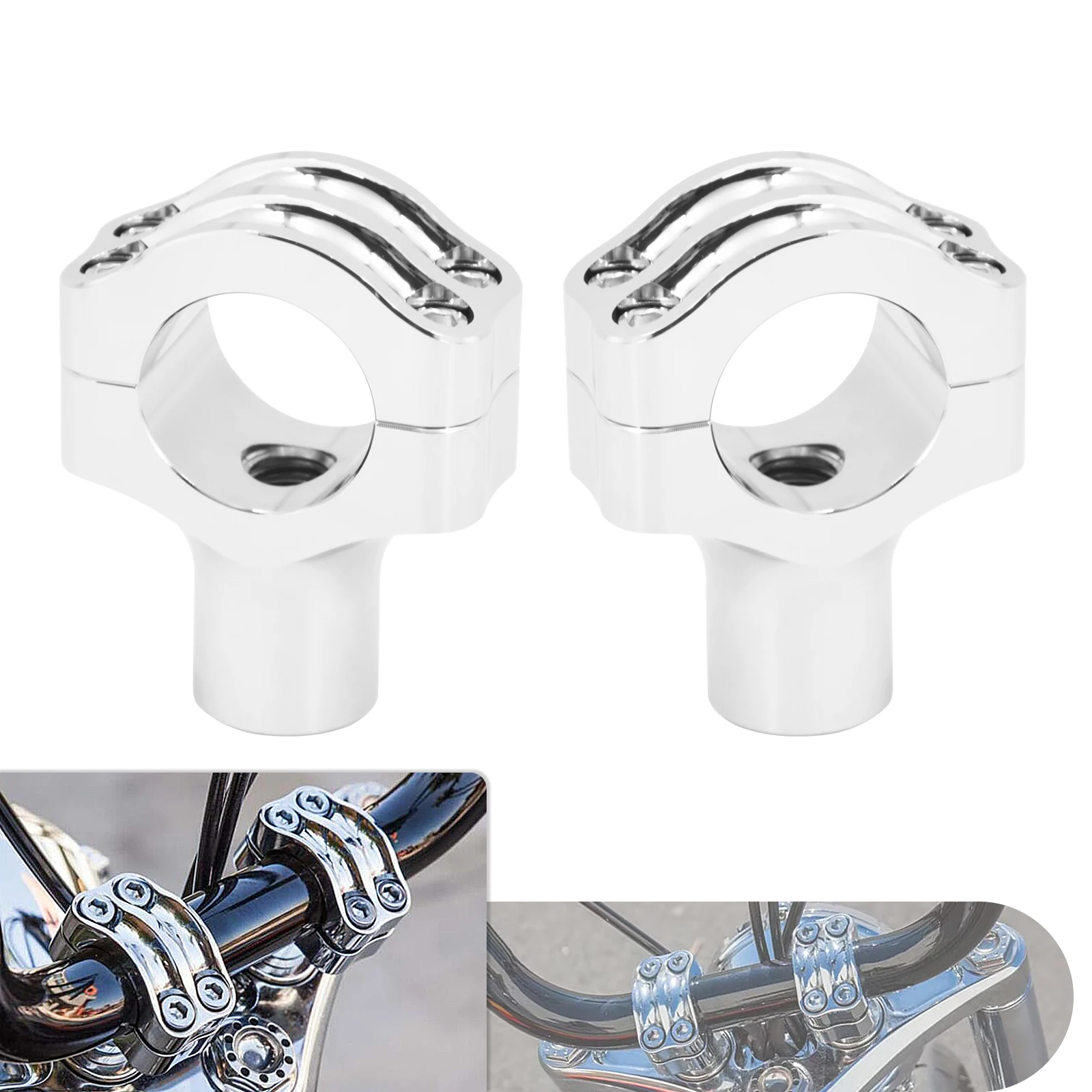Morsetto Manubrio Moto Cromato Rinforzato 1.25'' (32MM) a 4 Bulloni per Harley XL 883 Touring con Manubrio da 1.25''