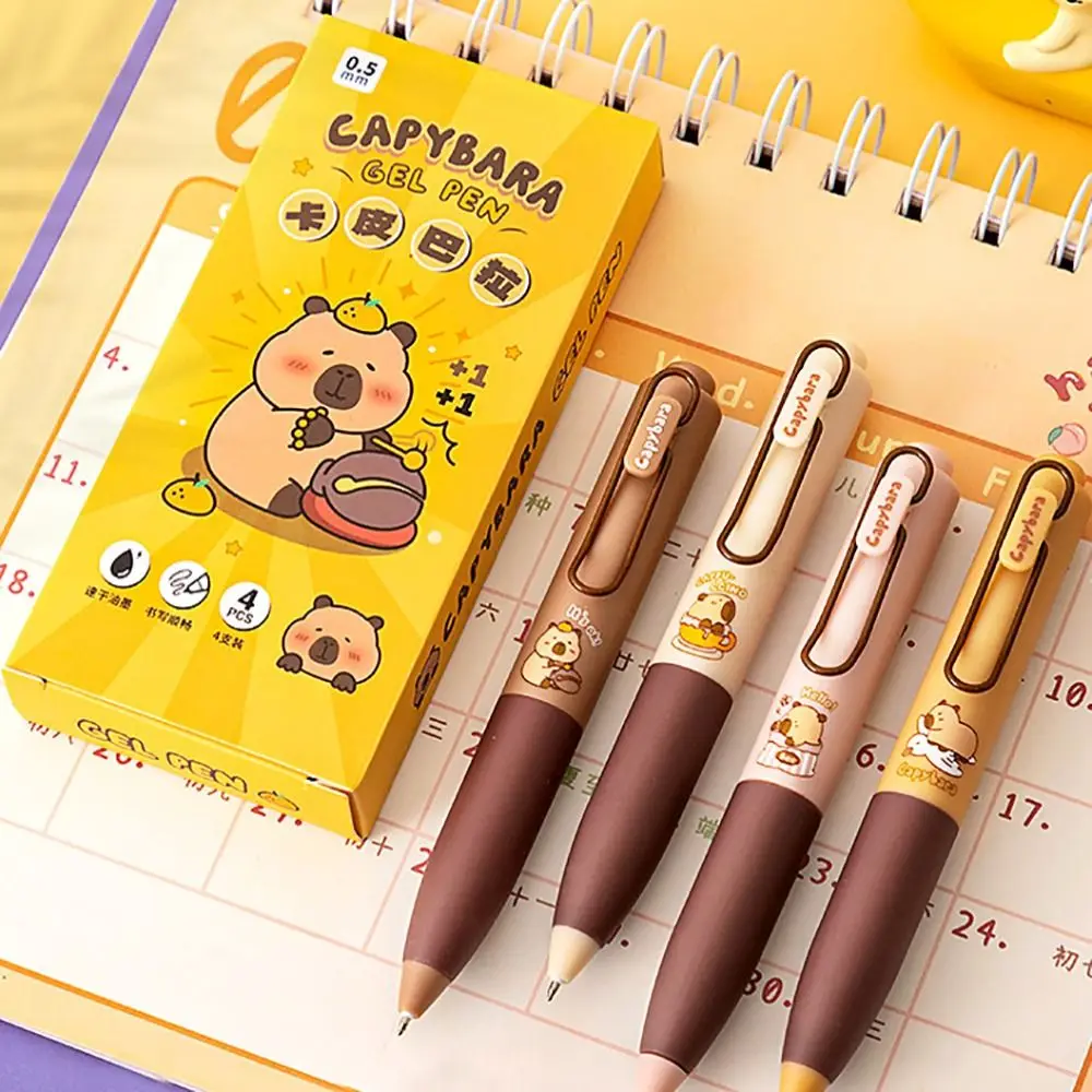 4Pcs/Set Cute Plastic Gel Pen Capybara School Office Supplies Black Gel Ink Pen 0.5MM Quick Drying Writting Pen