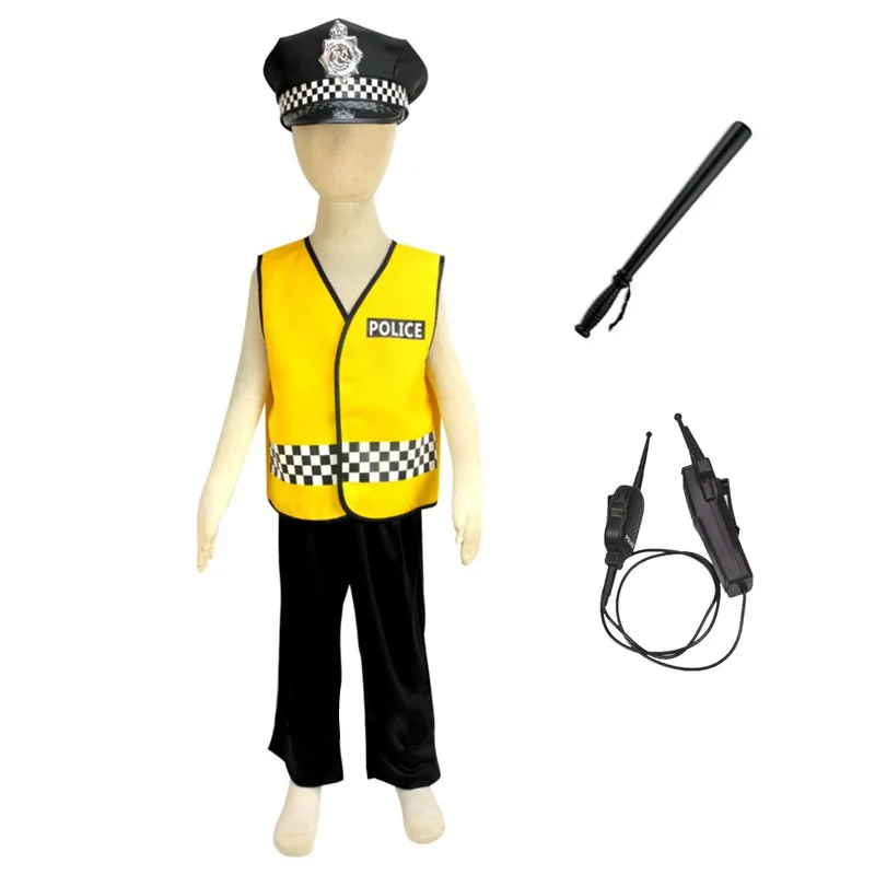 

Party cop costume accessories Halloween Children Simulation Police Costume Boys Policeman Cosplay Vest Pants and Police Hats