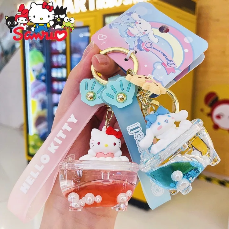 

Sanrio Melody Kuromi Hello Kitty Cinnamoroll Pochacco Into Oil Quicksand Bottle Bubble Bath Doll Car Key Chain Bag Key Pendant