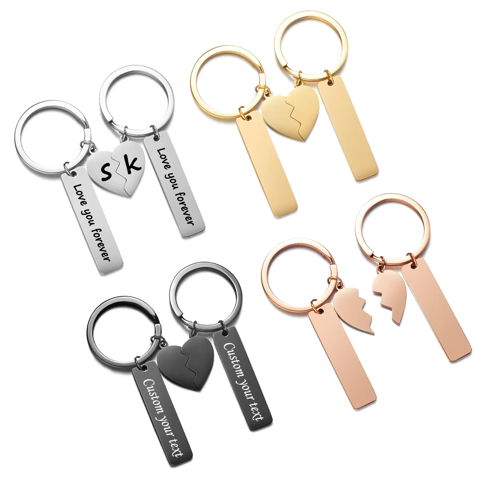 

1Pair 304 Stainless Steel Puzzle Key Chain Blank For Personalized Engrave Broken Heart Key Ring Couple Keychains Jewelry 4Colors