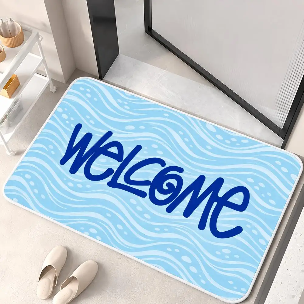 Welcome On Coir Mat Surface Floor Mat Flannel Rug Soft Non Slip Washable Door Mat for Bathroom Bedroom Kitchen Home Decor