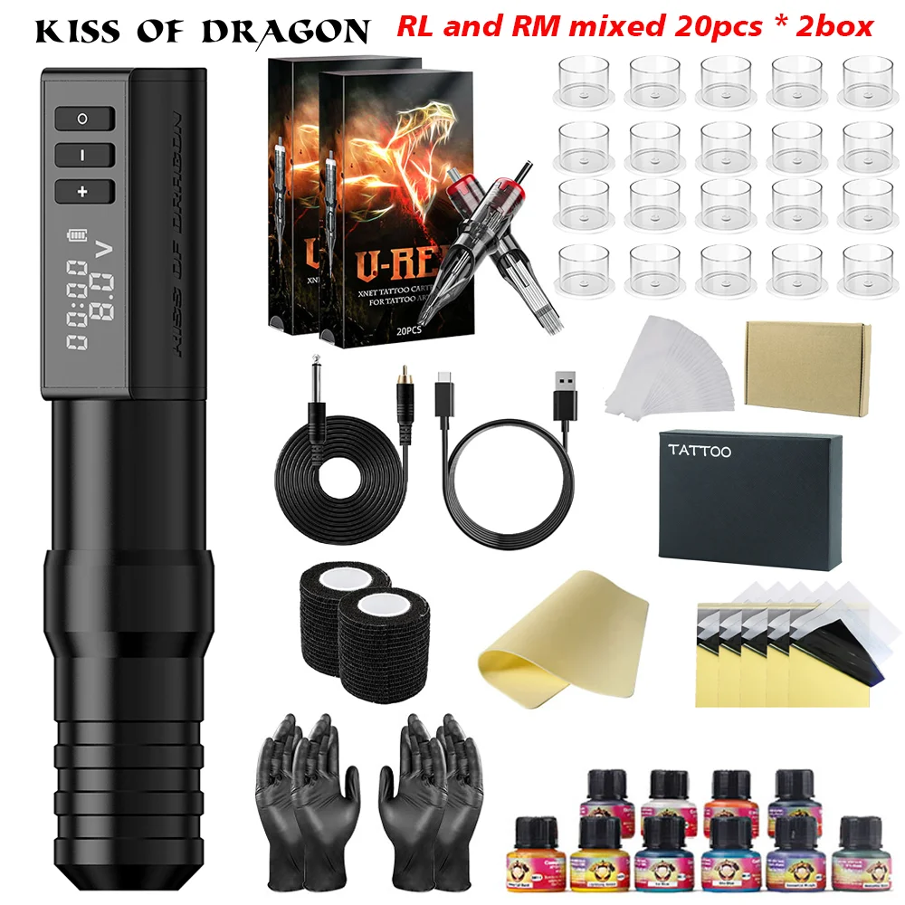 

Беспроводная тату-машинка Kiss of Dragon, ручка для тату-машины, ход 3,5 мм, с аккумулятором 2400 мАч, полный комплект для татуировки