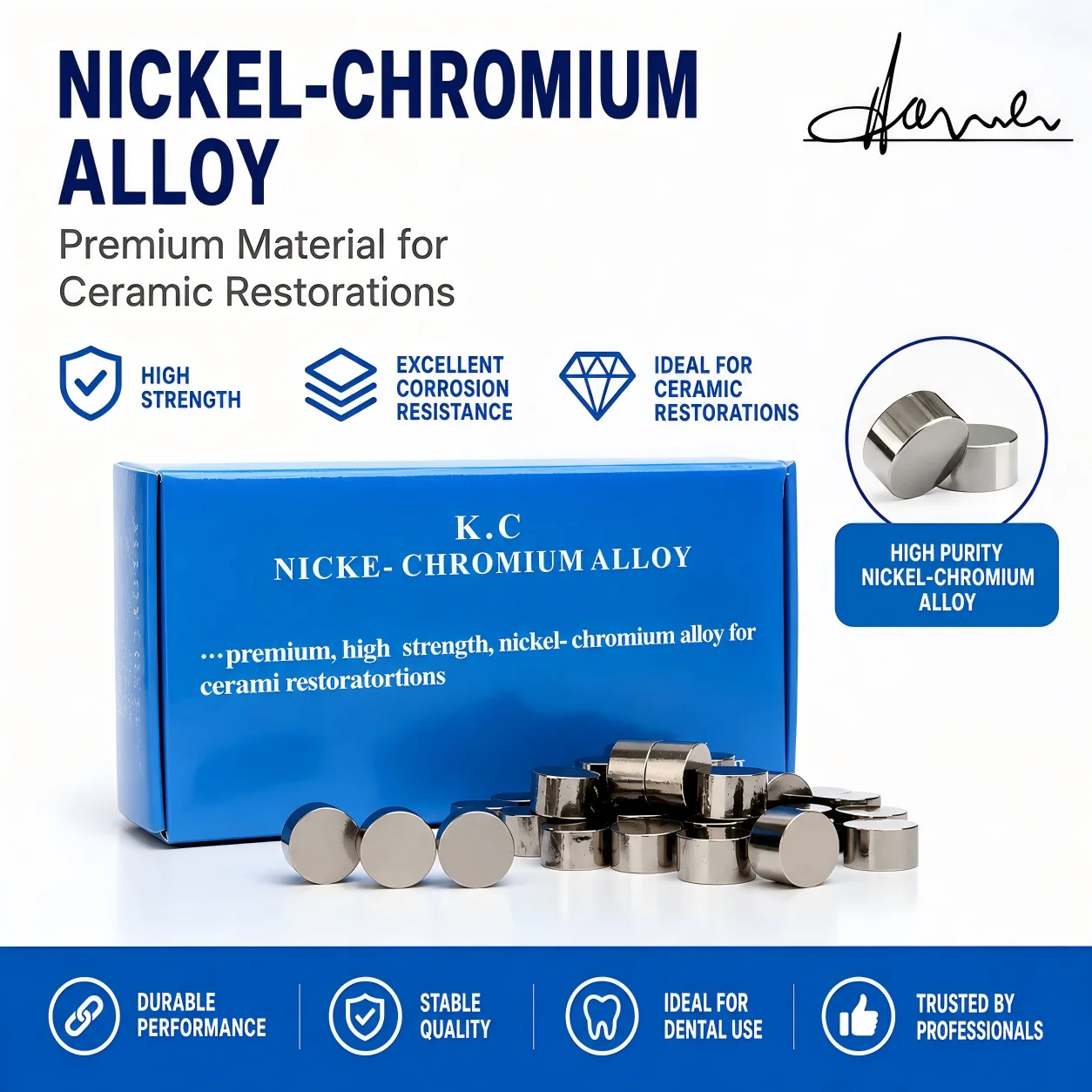 1 Box (1kg) Ni-Cr Dental Ceramic Alloy, High Strength PFM Metal for Crown & Bridge, Beryllium-Containing Lab Alloy