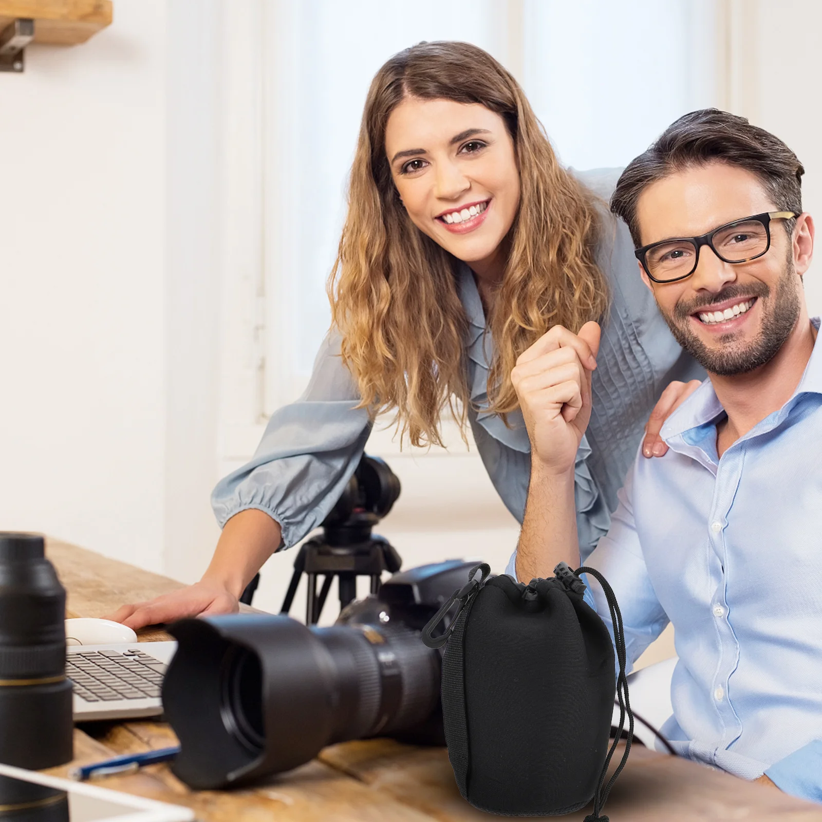 2 قطعة كاميرا عدسة الحقيبة النيوبرين للصدمات مرنة واقية لعدسة Dslr يصل طولها 11 سنتيمتر كاميرا سوداء الحقيبة #1