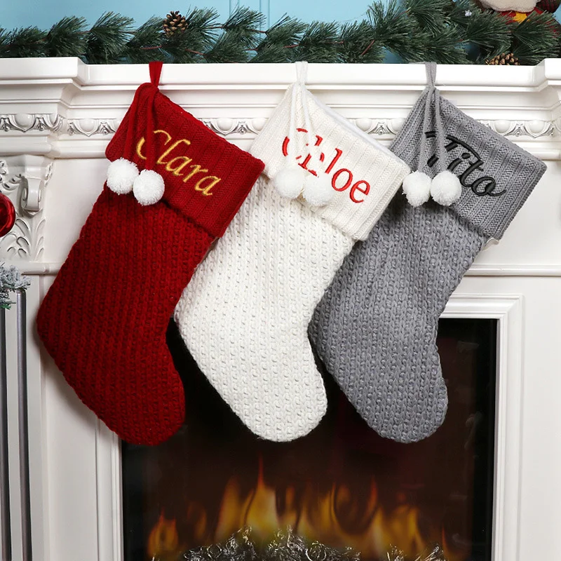 

Personalized Name Christmas Stockings Monogrammed Christmas Decoration Socks Custom Embroidery Name Stocking Knit Christmas Gift