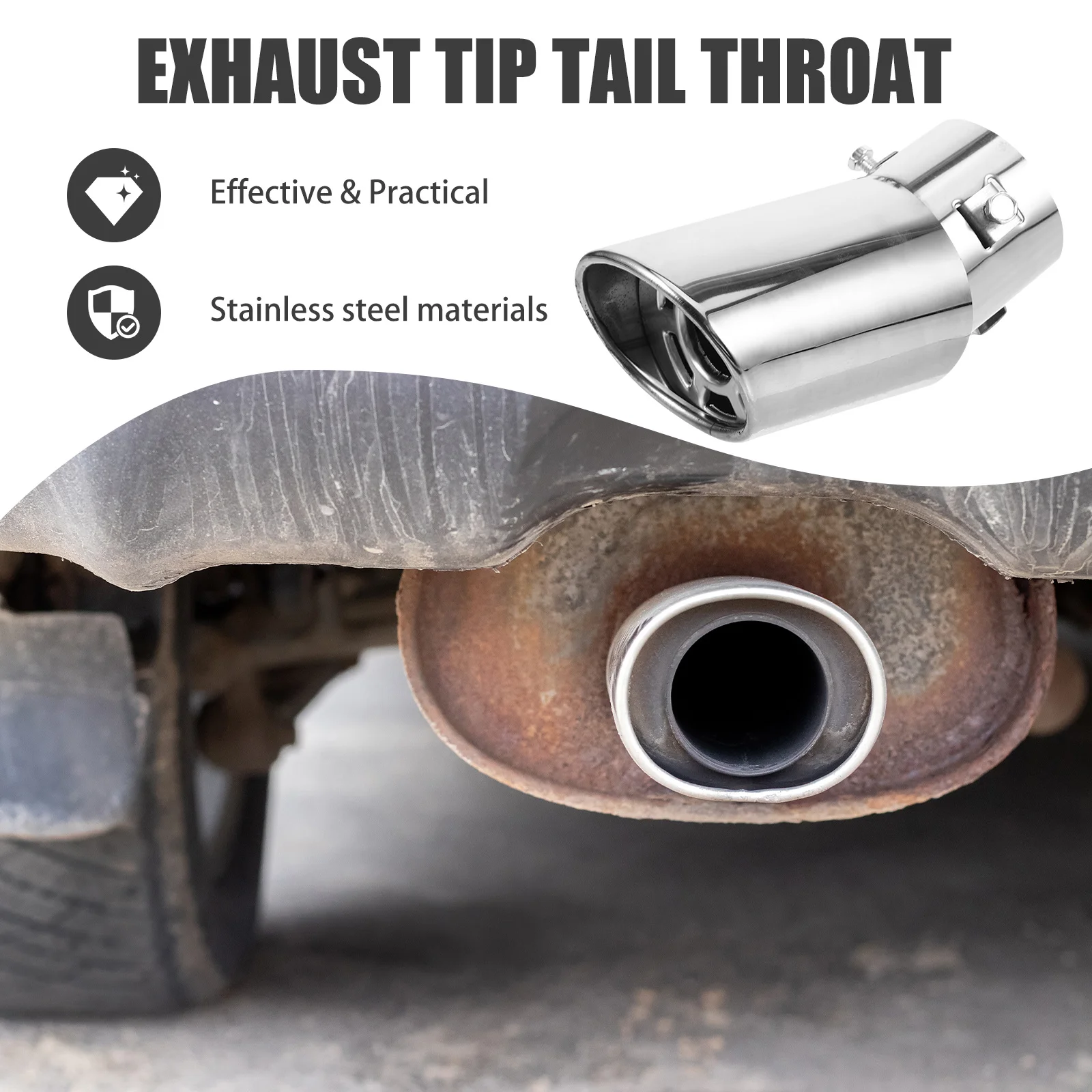 

Stainless Steel Exhaust Muffler Tip For Car Exterior Accessories Noise Reduction Single Tip Fitting Vehicle Engine Parts Upgrade