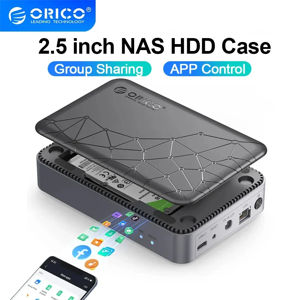 ORICO Household Storage 2.5 Inch HDD Enclosure Case Type-C Network Attached Storage Automatic Backup Remote Access Diskless NAS