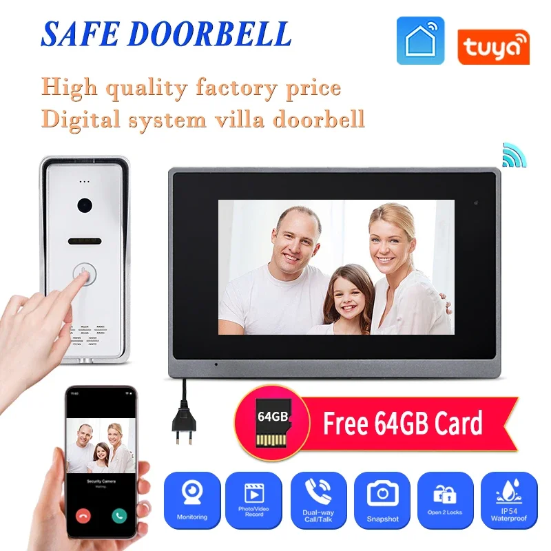 

Direct Sale 7 " Tuya Smart WIFI Video Intercom System 1080P Doorbell Camera Remote Unlock Video Doorphone Door Entry for Home