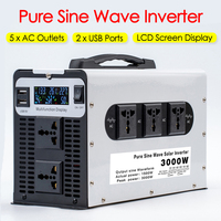 Pure Sine Wave Inverter 12/24/48/60/72V To 220V 3000W DC To AC Power Converter Car Solar Inverter LCD Display with 5*AC Outlets