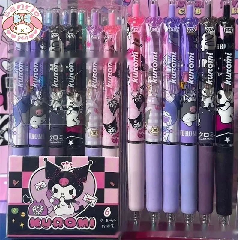 Sanrio 12/24pcs Gel Pen Cartoon Kuromi Students Stationery Writing Pens 0.5 Black School Children Exam Tool Office Signature Pen