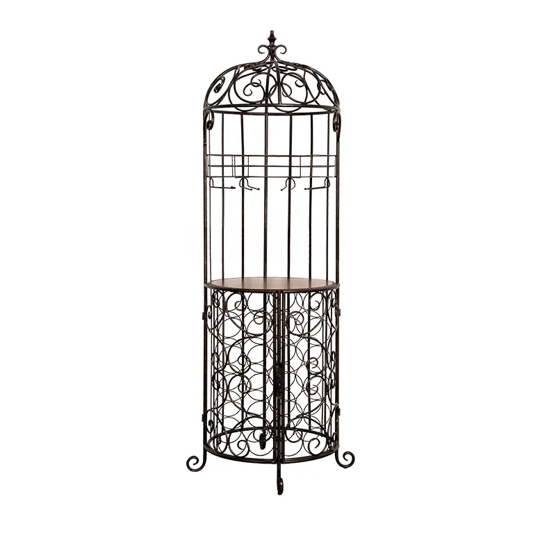 Retro European-Style Iron Wine Cabinet Restaurant Wine Rack Creative Bird Cage Floor Shelf