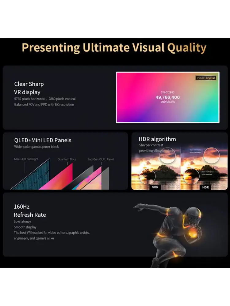 오리지널 Pimax 크리스탈 VR 헤드셋, 가상 현실 메타버스 및 스팀 VR 게임, 올인원, 12K QLED 디스플레이, 눈 추적, 6Dof