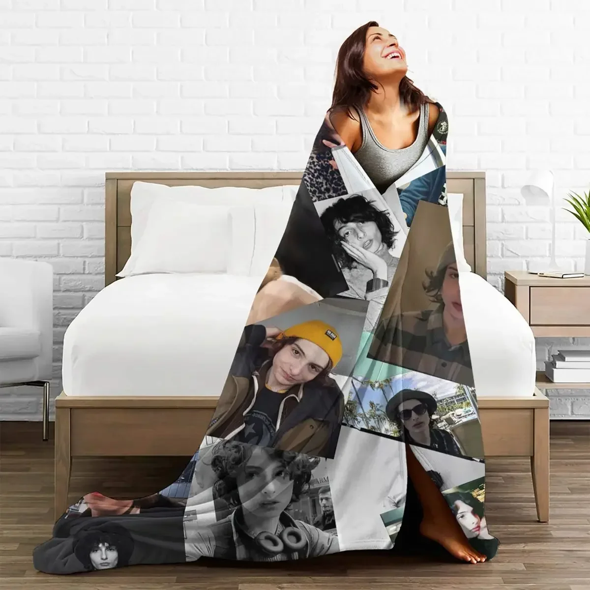 Finn Wolfhard Collage Blankets Actor Flannel Throw Blanket Home Couch Decoration Soft Warm Bedspreads