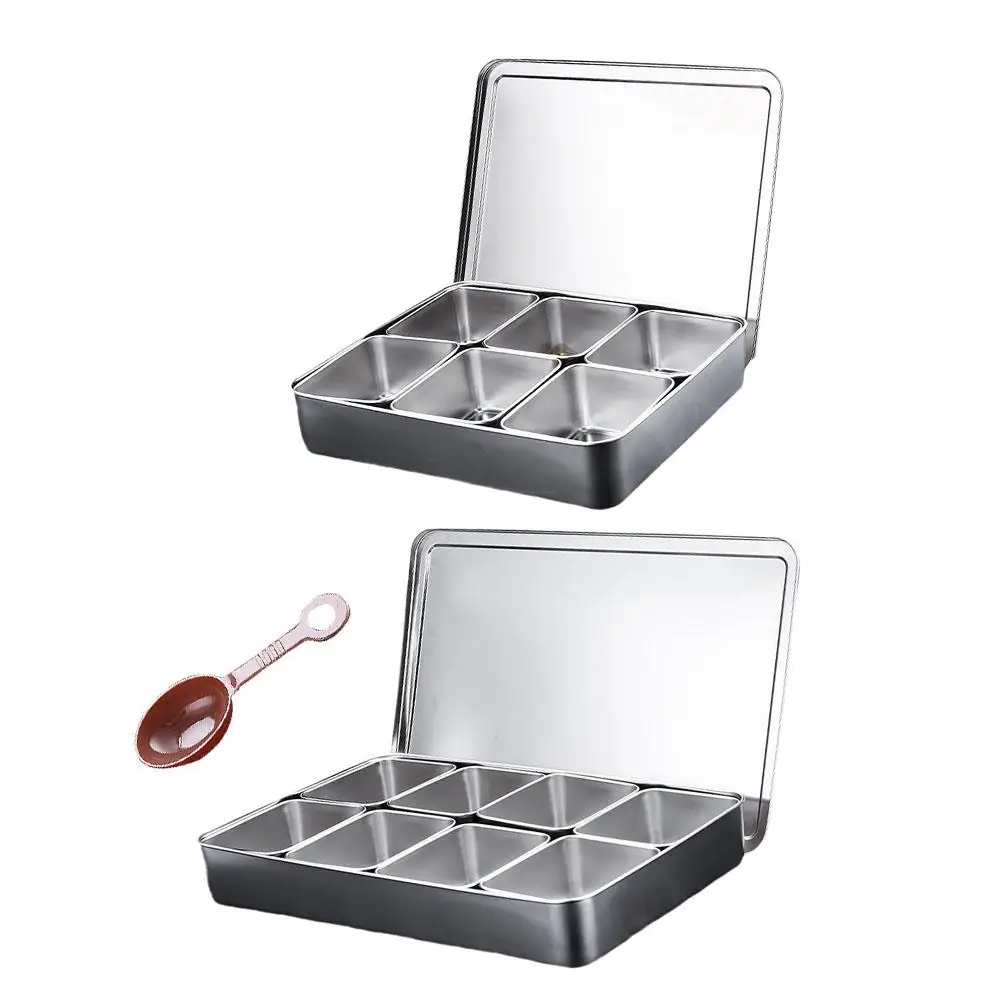 Stainless Steel Seasoning Box Set Japanese Flavor Box With Lid Ingredient Organization Square Kitchen Storage Box