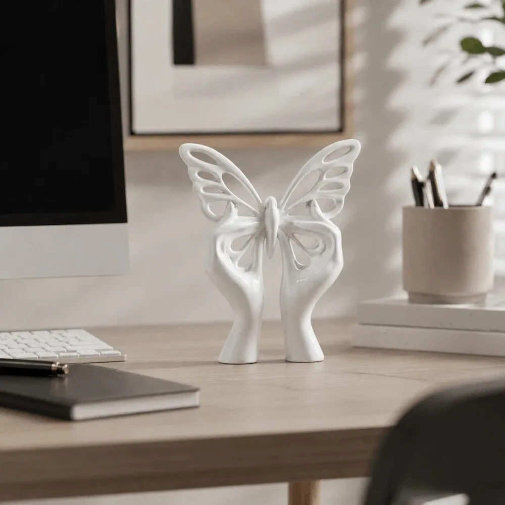 Sculpture de papillon créative imprimée en 3D, statue de papillon minimaliste creuse torsadée, décoration d'intérieur, ornement artistique de bureau