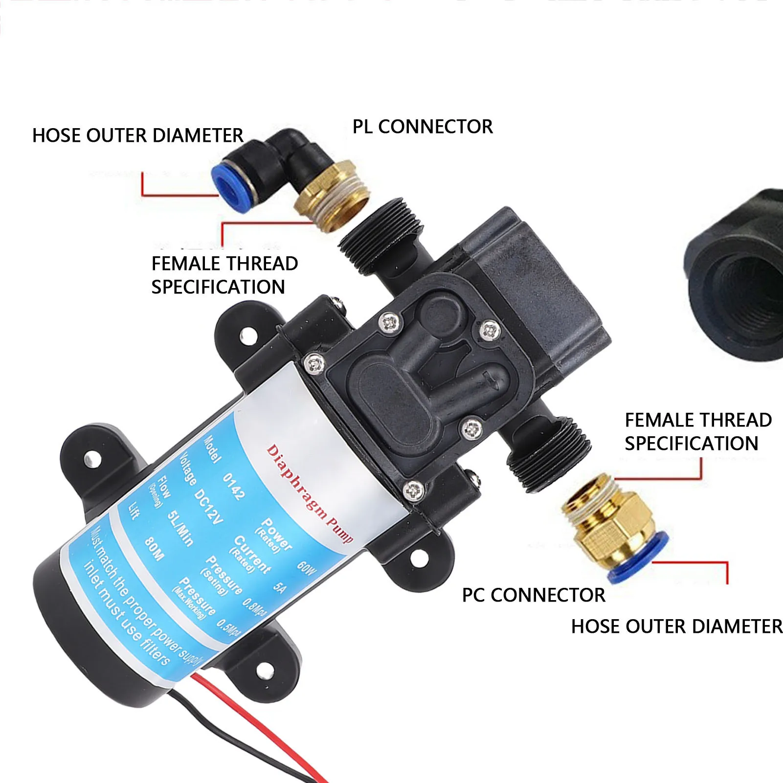 Self Priming Water Pump Electric Diaphragm Pump 60W 80M Discharge Head Support Dry Running Pressure Self Priming  for Flower