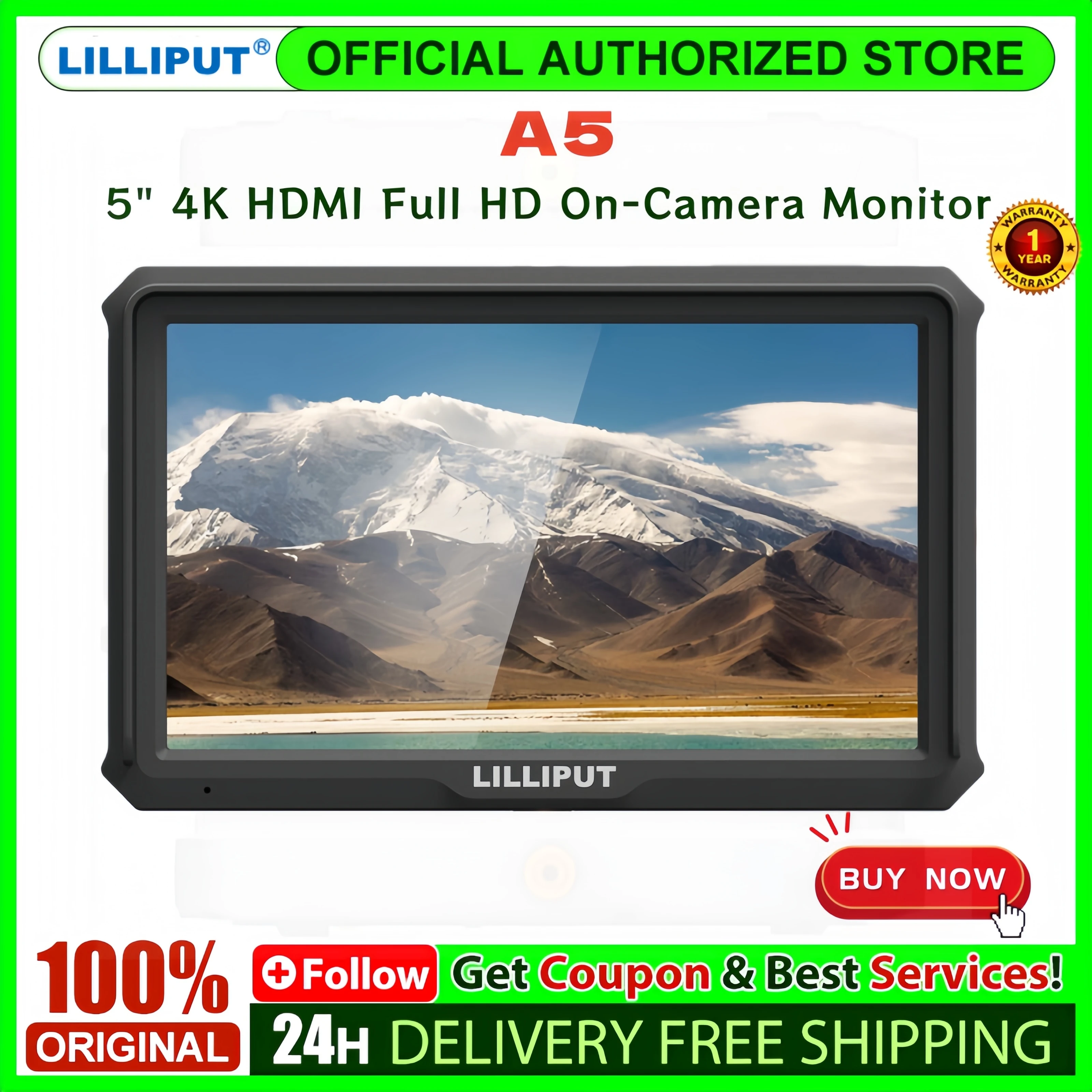 Lilliput A5 5 дюймов 4K HDMI Full HD Накамерный монитор 1920 x 1080 HDMI 460 кд/м2 Яркость Легкий дизайн