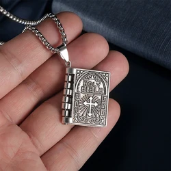 Hot Male Trend Vintage Bible Pendant Necklace woman's religion book faith cross long chain For Family holiday neck jewelry Gifts