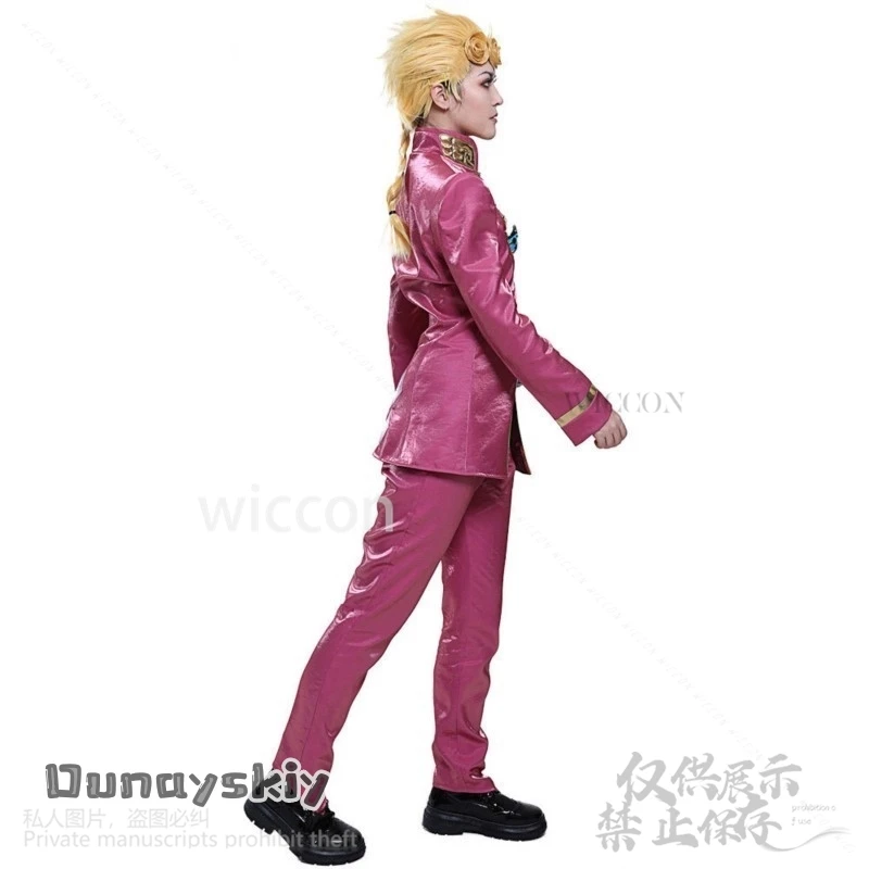 JO Cosplay Anime Golden Wind Costume Giorno Giovanna Sexy Bra Underwear Pink Uniform Top Pants Wigs Props Halloween Customized