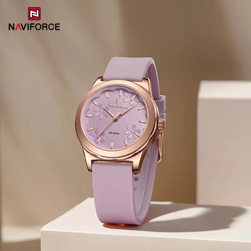 NAVIFORCE 5051 Elegante Damen Quarzuhr Einfache Casual Wasserdichte Silikon Armband Mode Luxus frauen Uhren reloj mujer