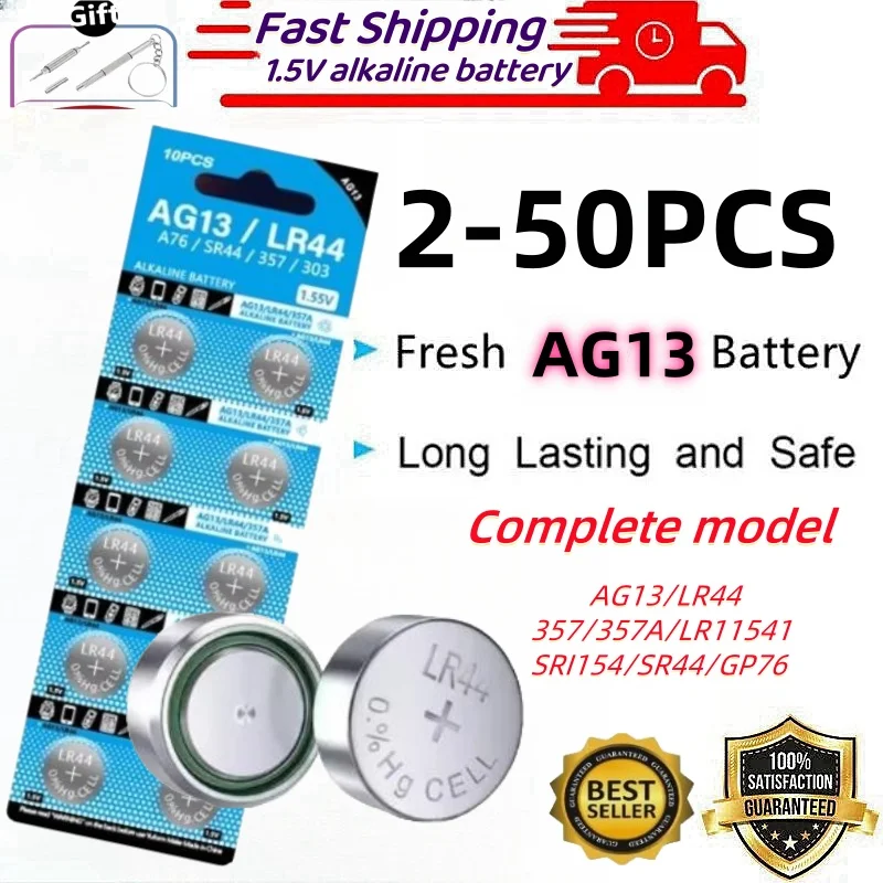 2-50pcs AG13 LR44 Batteries Button Cell Battery 1.5V 357 SR44 LR1154 Button Coin Batteries L1154 Battery for Watch Toys Remote