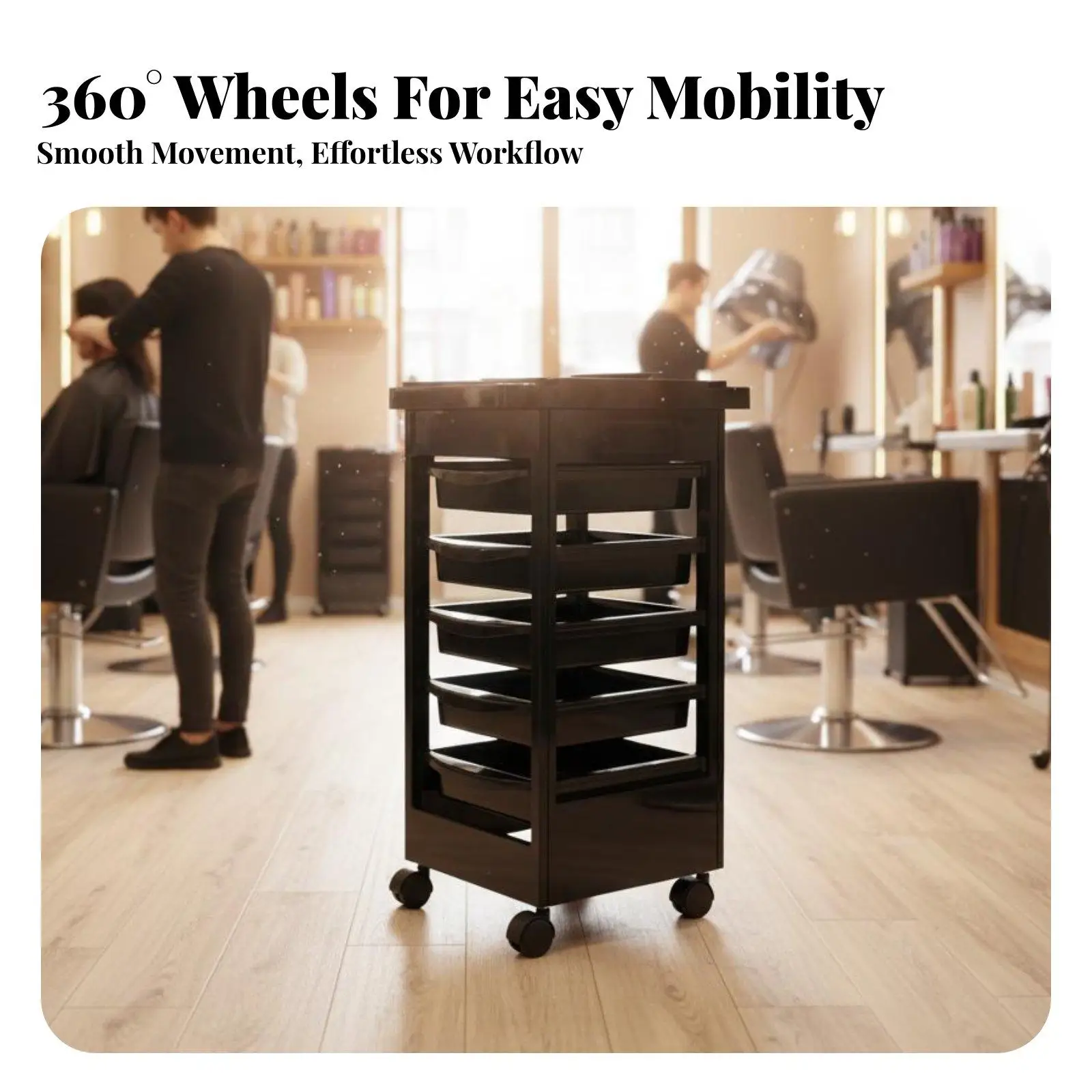 Beauty Salon Storage Cart 360-Degree Rotating Casters Hair Stylist Rolling Cart