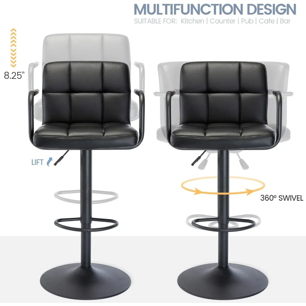 Современный квадратный барный стул, Регулируемый поворотный барный стул с спинкой и подлокотниками, высокий стул с воздушной стойкой
