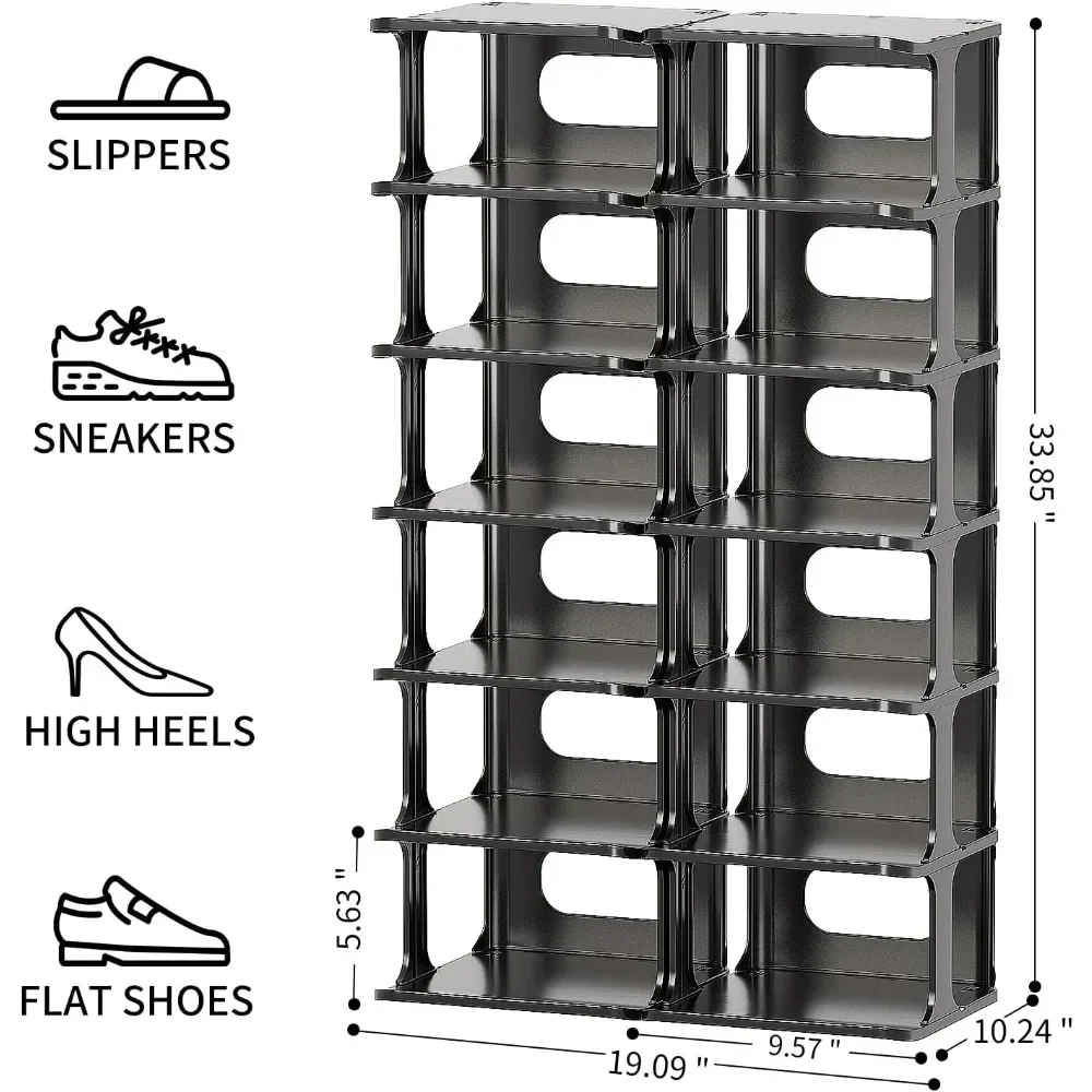 étagère  rangement murale à 14 couches, étagère à étroite, étagère à chaussures indépendante noire